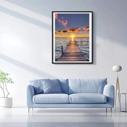 ossomo Diamond Painting Kits for Adults,Sunset Pier Full Drill Diamond Art Kits Diamond Dots Paintings for Beginners,Round 5D DIY Arts and Crafts for Home Wall Decor 12x16 inch
