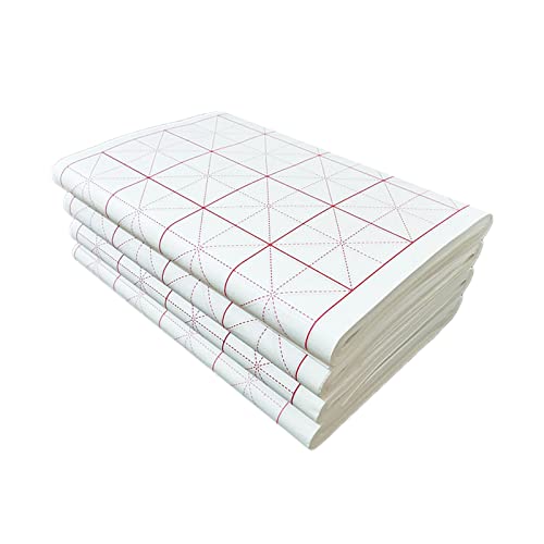 MEGREZ Grid Xuan Paper Chinese Sumi Calligraphy Writing Practice Rice Paper | 7.5cm grid, 100 sheets, half raw ripe xuan rice paper, good ink absorption, beginner student kanji calligraphy practice - size: 7.5 cm/Grid