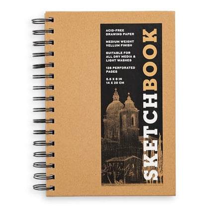 Sketchbook 5.5 x 8" Kraft Spiral Hardcover Mixed Media Sketchbook for Drawing: Acid-Free Quality Paper (128 pages) (Union Square & Co. Sketchbooks)