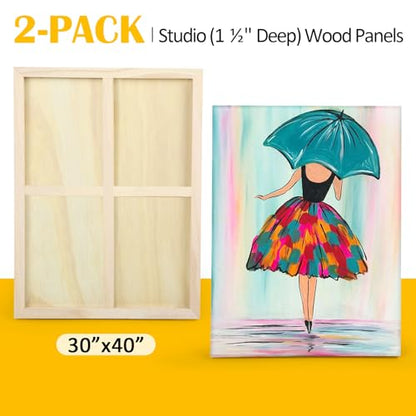 2 Pack 30x40'' Unfinished Gallery Birch Wood Canvas Panels | 1 1/2" Deep Art Cradle Boards for Painting, Pouring, Burning, Epoxy Resin, Laser Engraving Cutting - size: 30*40 2 Pack