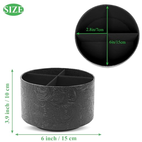 Round Leather Art Supply Organizer,Remote Control Holder,360 Degree Spinning,Multi-Functional Pencil Holder,4 Compartments Desktop Stationary Organizer(1-Black2) - color: 1-Black2