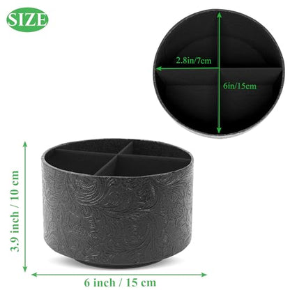 Round Leather Art Supply Organizer,Remote Control Holder,360 Degree Spinning,Multi-Functional Pencil Holder,4 Compartments Desktop Stationary Organizer(1-Black2) - color: 1-Black2