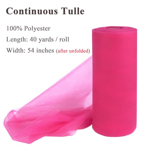 Hot Pink Tulle Fabric Roll 54 Inch x 40 Yards Tulle Ribbon - color: Hot Pink, size: 54 Inch X 40 Yards