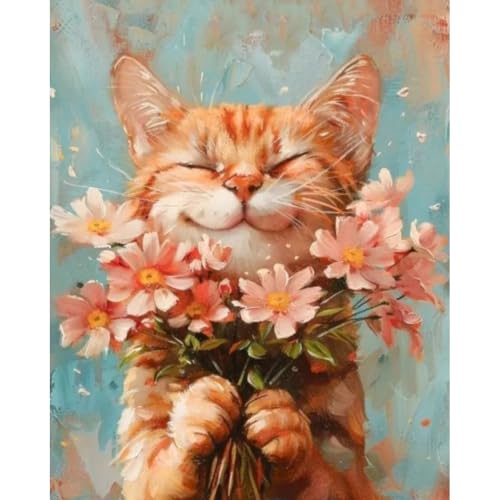 DIY Cat and Flower Paint by Numbers Kits for Adults, Painting by Numbers for Adult & Beginner on Canvas, Animal Oil Painting Kits Perfect for Home Decoration 16x20 Inch - color: MT20922-US, size: Frameless