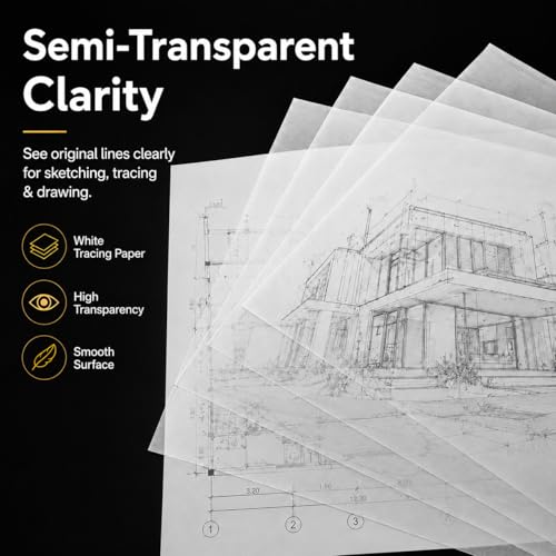 PSLER 150PCS Transfer Tracing Paper - Translucent Trace Paper for Drawing | Use with Tracing Paper, Transparent Paper for Pencil, Ink, Markers, Artist Lettering, Sketching, Sewing Patterns, A4