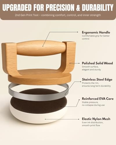 Wooden Printmaking Tool – 4 Inch Block Printing Press with Ergonomic Wood Handle, Steel-Reinforced Rim & Mesh Pad, Ideal for Linocut, Relief Printing and Art Prints (Light Maple Finish) - color: Light Maple Finish