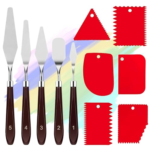 Painting Palette Knife - 5pcs Professional Stainless Palette Paint Knives With 6 Plastic Scrapers Ar Paint Tool for Oil, Canvas, Acrylic Painting & Cake Decorating
