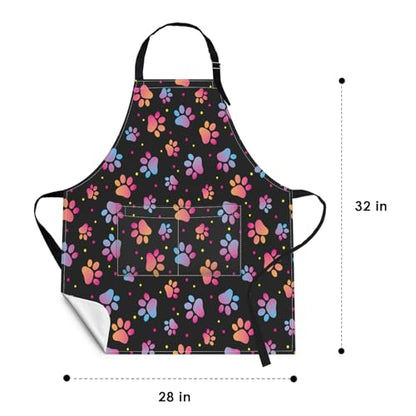 Britimes Apron with Pockets, 32x28 inch, for Women Men, Colorful Paw - color: Cute Dog Paw