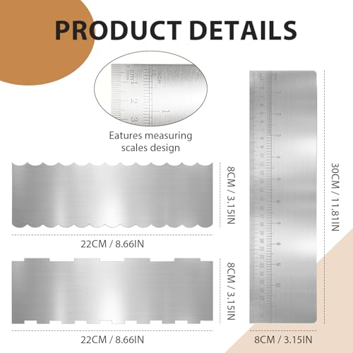 Stainless Steel Cake Spatula Set 3-Pc - 8.6" Patterned & 12" Measured