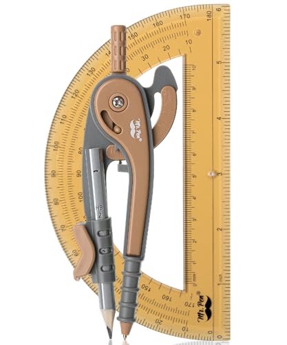 Mr. Pen- Geometry Compass and Protractor Set, 6 Inch Compass - color: Dwarf Pony Brown, size: 1 Set