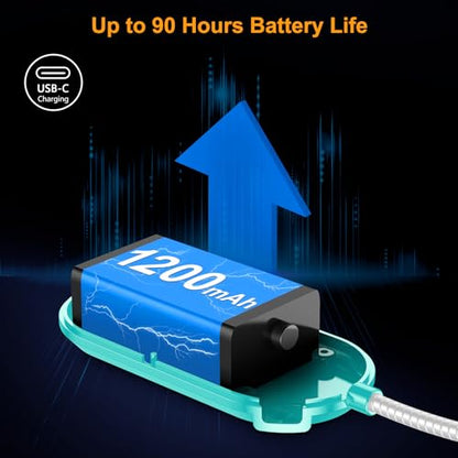 Gritin Rechargeable Book Light for Reading in Bed with 19 LED | Eye Caring 3 Color Temps, 5 Brightness Levels, Memory Function, 90 Hrs Runtime Flexible Goose Neck Clip on Light-Blue - color: Blue