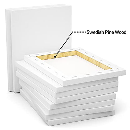 Stretched Canvas, 5x7 Inch Set of 10, Primed White | 100% Cotton Artist Canvas Boards for Painting, Acrylic Pouring, Oil Paint Dry & Wet Art Media - color: White, size: 5"x7"