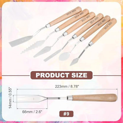 MECCANIXITY HM#9 Palette Knives 14mm Width Stainless Steel Spatula Painting Pallet Knife with Wood Handle for Oil Painting Acrylic Canvas Mixing Spreading - style: HM#9 + 14mm