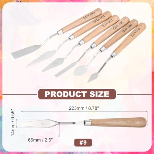 MECCANIXITY HM#9 Palette Knives 14mm Width Stainless Steel Spatula Painting Pallet Knife with Wood Handle for Oil Painting Acrylic Canvas Mixing Spreading - style: HM#9 + 14mm
