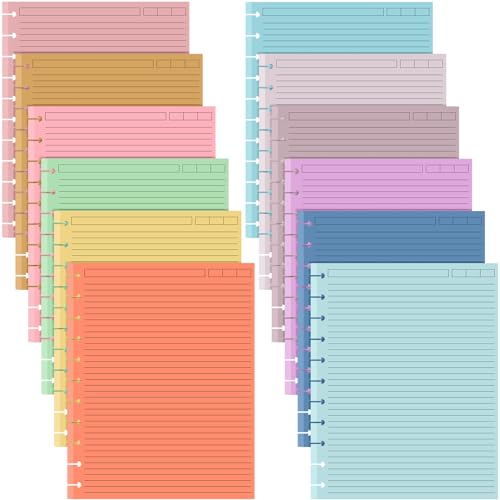 12 Pack 480 Sheets Colored Discbound Refill Paper 8.5 x 11 Inch College Ruled 11 Disc Letter Size Lined Paper Multicolored Notebooks for Refill Journaling(Candy Color) - color: Candy Color