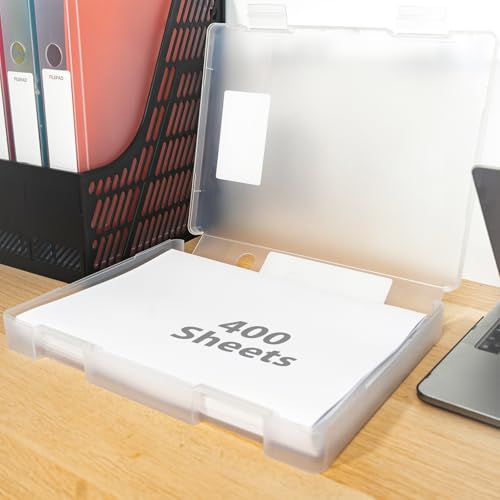 4 Packs A4 Paper Storage Boxes, 8.5 x 11 Plastic Portable Project Case for US Letter Size, Multi-Purpose Thick Scrapbook Storage Box for Office - size: 12.59"L x 9.45"W x 2"H