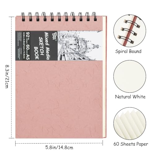 8.3x5.8 Sketch Book,Art Sketchbook for Drawing Pad,Mixed Media Sketchbook - color: TopSpiral-NatureWhite-Pink