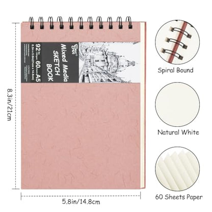 8.3x5.8 Sketch Book,Art Sketchbook for Drawing Pad,Mixed Media Sketchbook - color: TopSpiral-NatureWhite-Pink