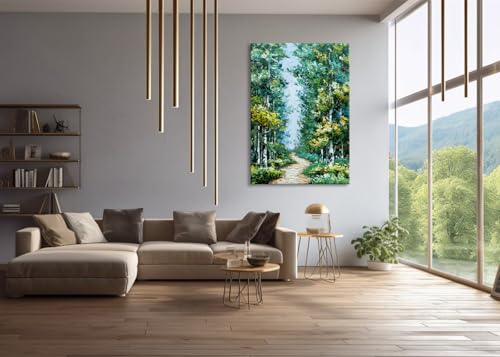 Alenoss Hand Painted Oil Painting on Canvas, Green Textured Wall Art | 28x40 inches Forest Painting for Living Room Bedroom - color: AL-B103
