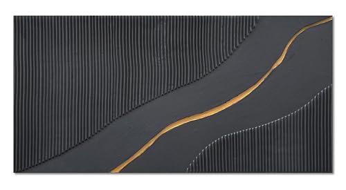 NANKAI Art Hand Painted Black and Gold Texture Minimalist Oil Painting 24x48 inch Home wall Deco Art Painting - color: Nkhb304
