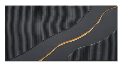 NANKAI Art Hand Painted Black and Gold Texture Minimalist Oil Painting 24x48 inch Home wall Deco Art Painting - color: Nkhb304