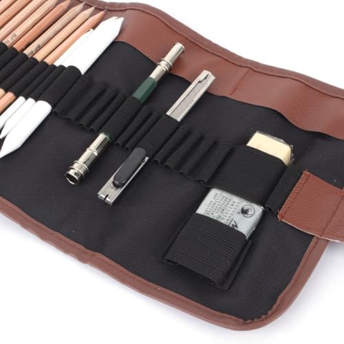 Art Kit, 18 Pcs Graphite and Charcoal Pencil Set with Erasers, Blending Stumps, Extender, Cutter, Bag,for Adults Charcoal Sketching Graphite Art