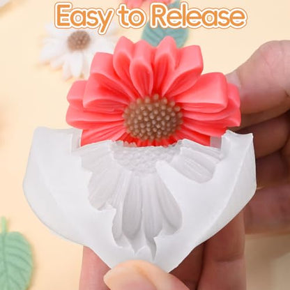 Daisy Candle Molds, Set of 4 Daisy Flower Molds with Leaf Molds - color: 4 PCS Daisy Molds with Leaf Mold