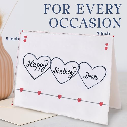 WANDERINGS Handmade Deckle Edge Blank Greeting Cards & Envelopes with Flower Art - 300 GSM Paper – 20 Cards for Invitations, Thank Yous, Get Well and Birthday Cards – 5" x 7" - color: Flower Art