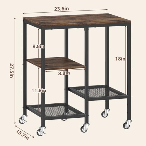 OGEMXU Rolling Kitchen Microwave Cart,4 Tier Microwave Stand,Brown | Utility Cart on Lockable Wheels,Open Storage for Spices, Pots，Small Side Table,Coffee Cart for Living Room Office, Balcony - color: Rustic Brown