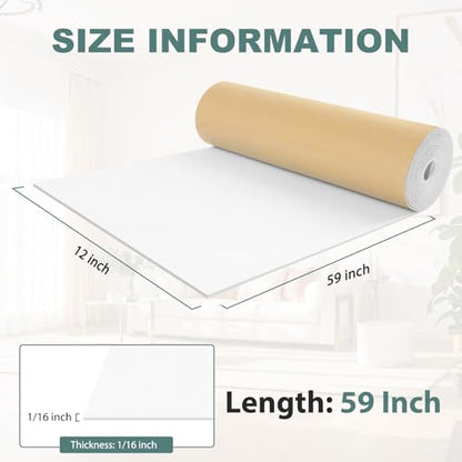 FONUNO Neoprene Foam Padding with Adhesive Closed Cell Foam, White | Self Adhesive Foam Sheets Neoprene Foam Roll Padding for Gaskets Liner Crafts DIY, 12" Wide x 59" Long x 1/16" Thick - color: White, size: 12" Wide x 59" Long x 1/16" Thick