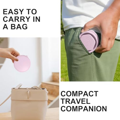 Collapsible Cup with Lid - 6oz Mini Silicone Folding Travel Cup with Steel Rim - BPA Free Small Portable Pocket Cup for Camping, Hiking, Kids, Mouthwash & Pills (Light purple) - color: Light Purple