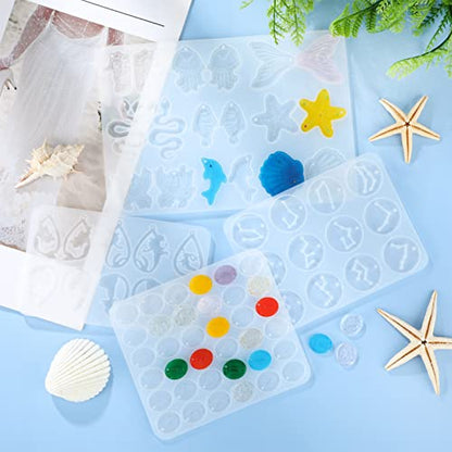 Patelai 4 Pcs Resin Earring Molds Irregular Shaped Earrings Silicone Mold for Epoxy Resin Dangle Drop Jewelry Making Kit for Women DIY Crafts Necklace Pendants Keychain(Mermaid Ocean) - style: Mermaid Ocean