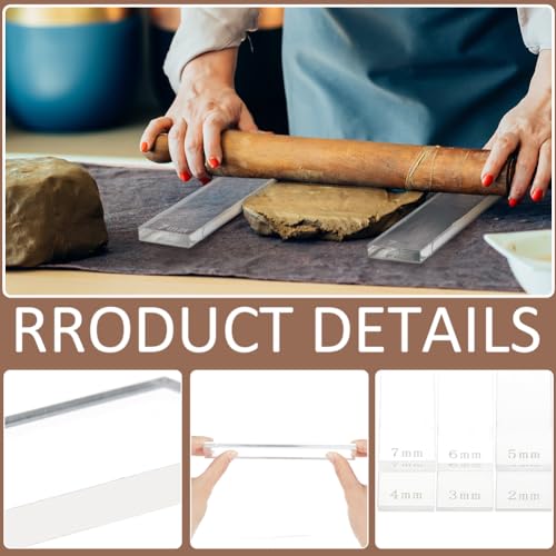 BENECREAT 12Pcs 6 Size Acrylic Polymer Clay Depth Guide Set, 2,3,4,5,6,7mmAdjustable Clay Rolling Pin Guide with Protective Film for Polymer Earrings, Roller Depth Guides