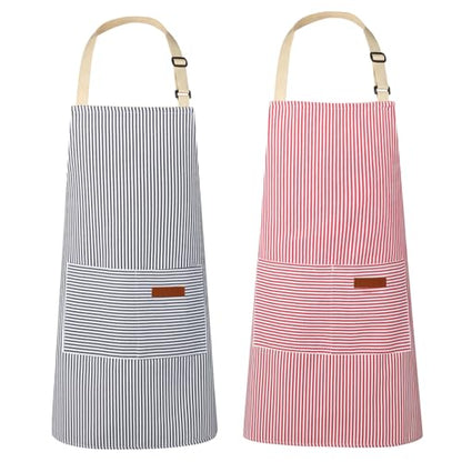 VALOME 2 Pack Kitchen Aprons with Pockets, Cooking Chef Apron for Men Women | Adjustable Neck Strap, Unisex Bib Soft Aprons, Cotton-Blend, for Grilling Cooking Gardening Baking - color: Pink & Blue