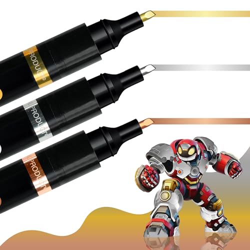 3 Colors Liquid Chrome Paint Markers, Metallic Mirror Chrome Pens | Silver, Gold, Copper Permanent High Gloss Markers Sets for Metal, Plastic, Fabric, Model Painting, Touch-Up & Repair Kit - color: 3 Colors Chrome Markers