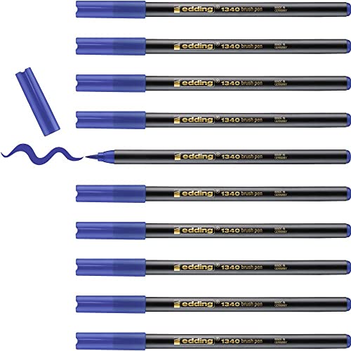 edding e-1340 Felt-Tip Pens Pack of 10 with Flexible Tip blue - color: 03: 10 Pens - Blue
