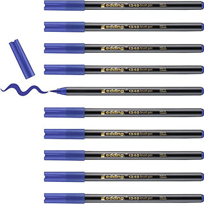 edding e-1340 Felt-Tip Pens Pack of 10 with Flexible Tip blue - color: 03: 10 Pens - Blue