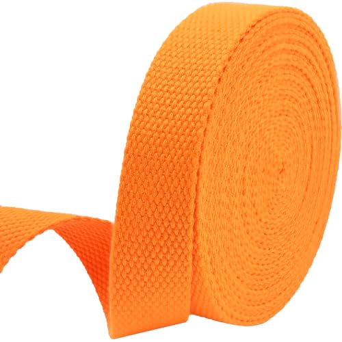 Heavy‑Duty Cotton Webbing Strap 1''x6yds Neon Orange for Bags | 2mm thick webbing for dog collars, backpack, bag handles, apron straps, slings, sewing repairs & DIY craft projects. - color: Neon Orange