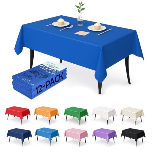 12-Pack Royal Blue Plastic Tablecloths – 54 x 108 Inch Disposable Table Covers for Rectangle Tables, Heavy Duty & Waterproof for Parties, Events, Banquets, Royal Blue - color: Royal Blue, size: 54" x 108" Rectangle