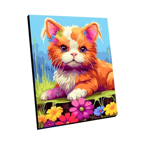 Maomaomi Wooden Framed Paint by Numbers DIY Acrylic Painting Kit for Kids & Adults Beginner – 16" Wx12 L Mimi Cat Pattern - color: Mimi Cat Framed