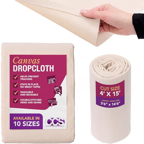 CCS Canvas Drop Cloth for Painting – All Purpose Cotton Duck Cloth Tarp for Curtains, Tablecloths, Backdrops – Washable & Reusable Floor Cover & Dust Sheet for Furniture (4x15 Ft) - size: 4 by 15 Feet