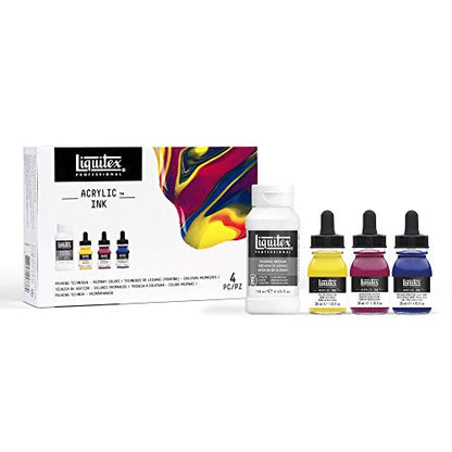 Liquitex Professional Acrylic Ink, 1-oz (30ml), Pouring Technique, Primary Colors, Set of 4 | Ultra Fluid Acrylic, Highly Pigmented, Dye-Free, Non-Fading, Satin Finish, Permanent When Dry, Lightfast - color: Pouring Set - Primary Colors