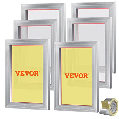 VEVOR Screen Printing Kit, 6 Pieces Aluminum Silk Screen Printing Frames, 10x14inch Silk Screen Printing Frame with 156 Count Mesh, High Tension Nylon Mesh and Sealing Tape for T-Shirts DIY Printing - size: 10x14inch-6