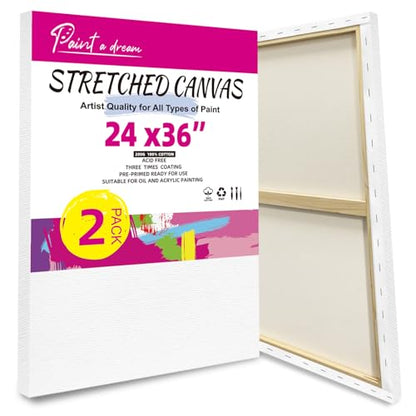 Stretched Canvas for Painting, 2Pack 24X36 Large Canvas for Painting, (280GSM) Triple Primed 2/3" Profile Cotton Professional Artist Quality Blank Canvas,Ready to Paint, Art Supplies for Acrylic, Oil - size: 2PK 24x36