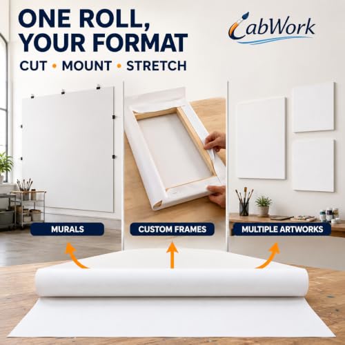 Large Cotton-Linen Blend Canvas Roll for Painting, 63 in x 6 yd | 12 oz Pre-Primed, Triple-Layer Acid-Free Gesso, Ready for Oil & Acrylic, Brush Set Included, For Murals & Oversized Art - size: 63 in × 6 yd
