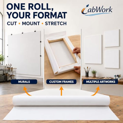 Large Cotton-Linen Blend Canvas Roll for Painting, 63 in x 6 yd | 12 oz Pre-Primed, Triple-Layer Acid-Free Gesso, Ready for Oil & Acrylic, Brush Set Included, For Murals & Oversized Art - size: 63 in × 6 yd