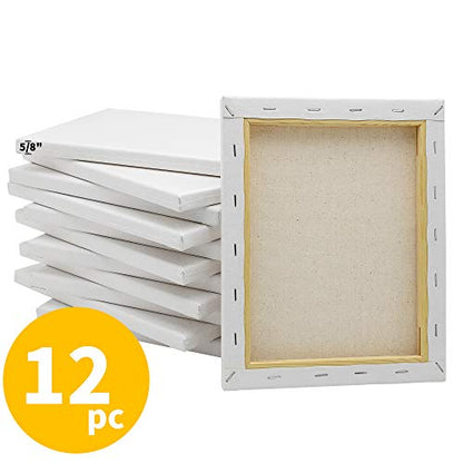 FIXSMITH Stretched Canvas for Painting- 8x10 Inch,Bulk Pack of 12,Primed,100% Cotton,5/8 Inch Profile of Super Value Pack for Acrylics,Oils & Other Painting Media. - size: 8"x10"-12Pack