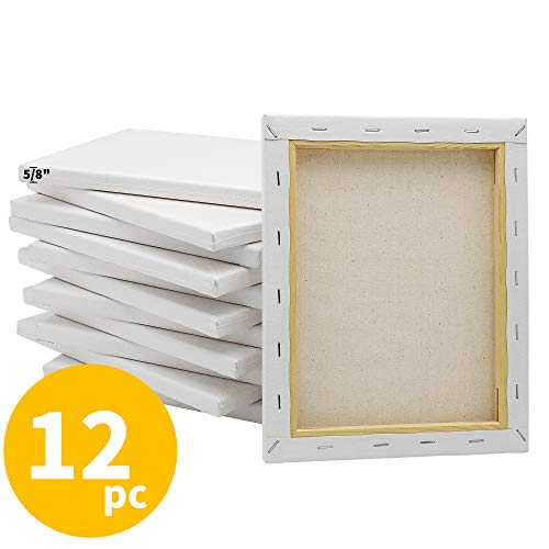FIXSMITH Stretched Canvas for Painting- 8x10 Inch,Bulk Pack of 12,Primed,100% Cotton,5/8 Inch Profile of Super Value Pack for Acrylics,Oils & Other Painting Media. - size: 8"x10"-12Pack