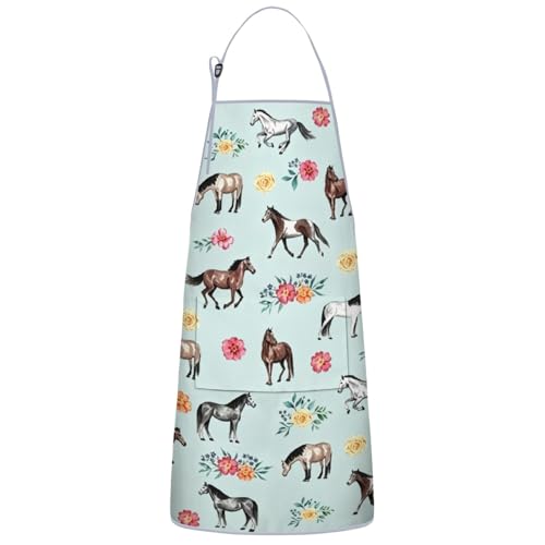 Apron with 2 Pockets,Kitchen Chef Artist Aprons for Cooking Gardening Baking Painting, Waterproof Apron 33" x 27" - color: Horse