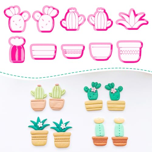 Cute Cactus Polymer Clay Cutters Set - 10pcs Cartoon Succulent Plant & Flower Pot Shapes for DIY Earring Jewelry Making, Soft Clay Crafts, Scrapbooking & Miniature Decor - color: E color